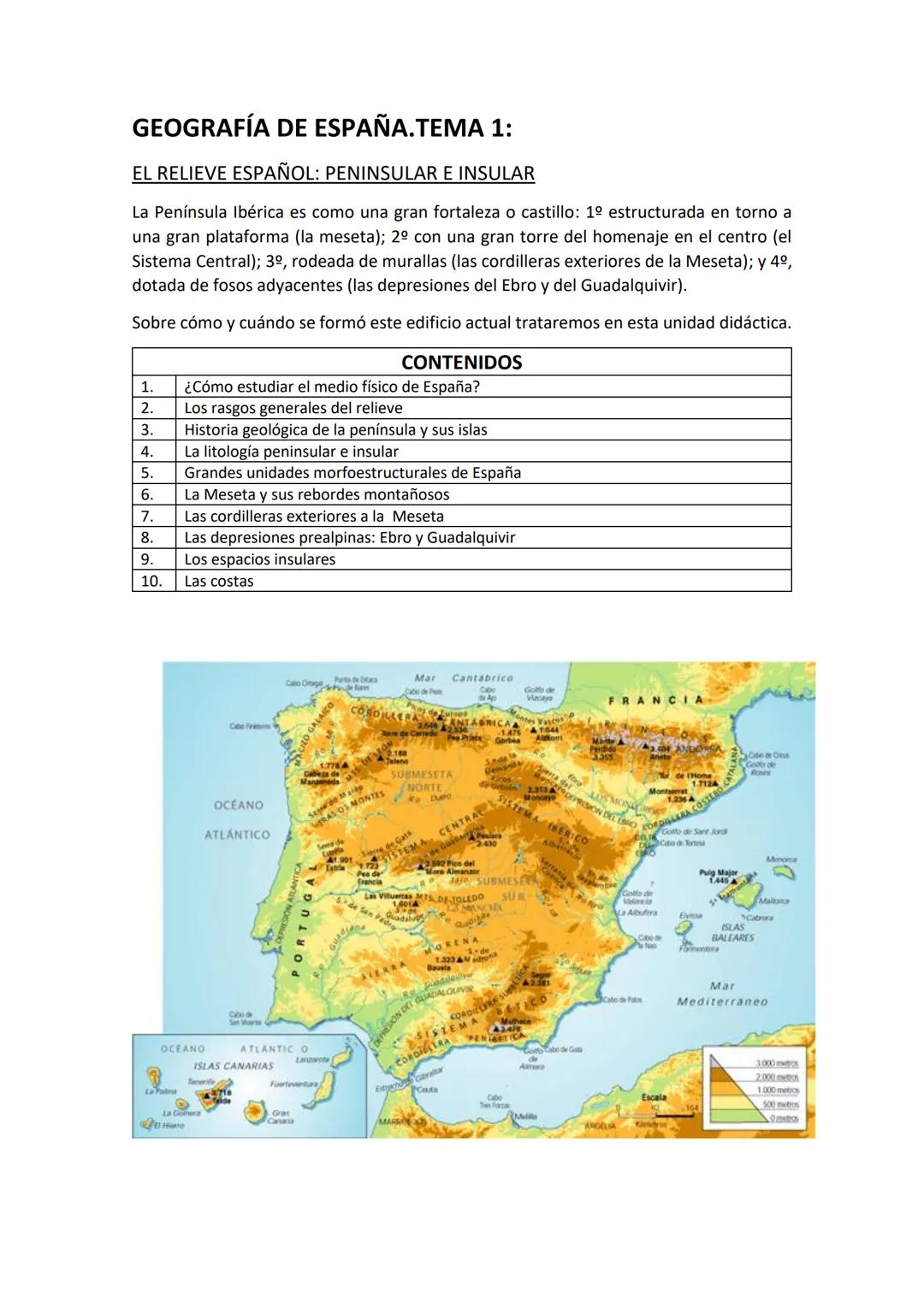 # GEOGRAFÍA DE ESPAÑA.TEMA 1:
EL RELIEVE ESPAÑOL: PENINSULAR E INSULAR
La Península Ibérica es como una gran fortaleza o castillo: 1º estr
