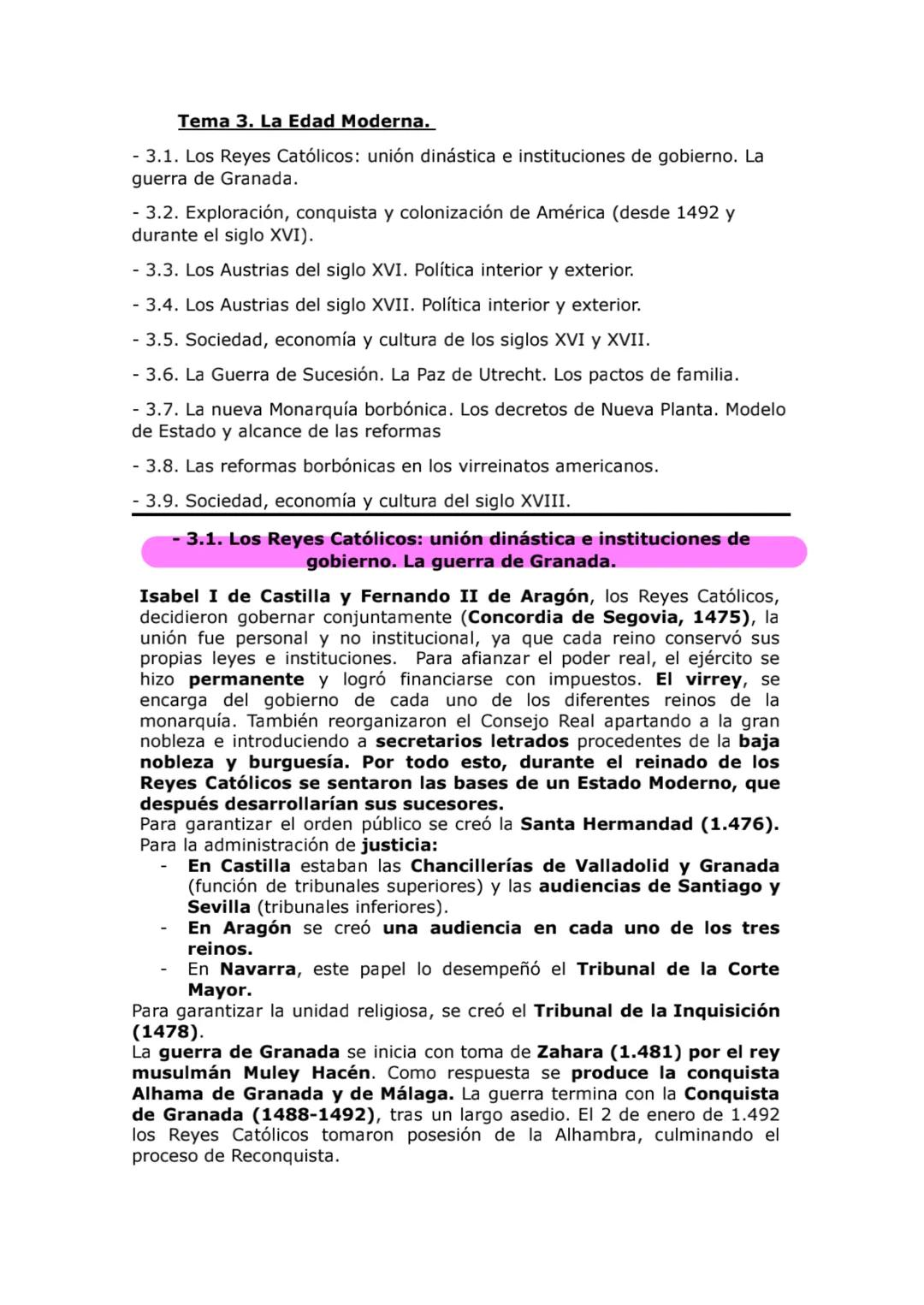 # Tema 3. La Edad Moderna.
- 3.1. Los Reyes Católicos: unión dinástica e instituciones de gobierno. La
guerrra de Granada.
- 3.2. Exploració
