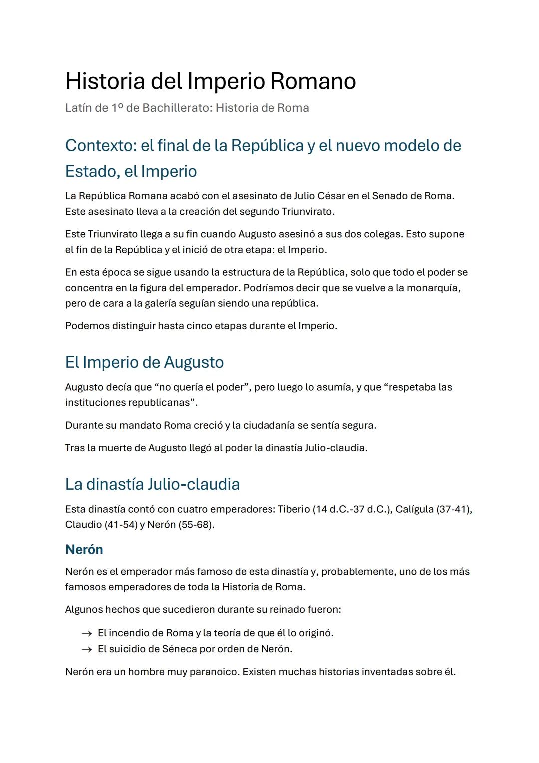 # Historia del Imperio Romano
Latín de 1º de Bachillerato: Historia de Roma
## Contexto: el final de la República y el nuevo modelo de
## E