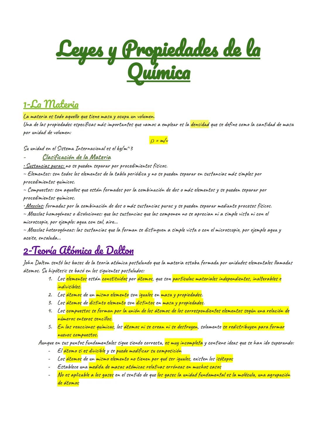 --- OCR Start ---
Leyes y Propiedades de la
Quimica
1-La Materia
La materia es todo aquello que tiene masa y ocupa un volumen.
Una de las pr