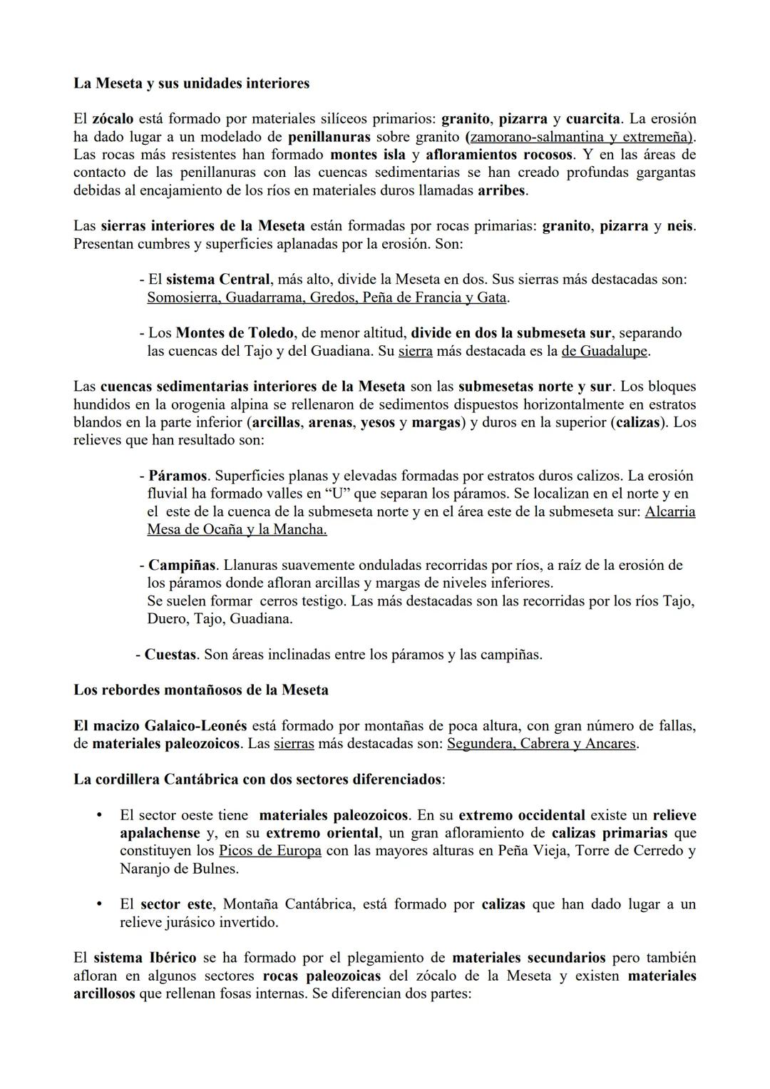 --- OCR Start ---
TEMA 2. Estructuras del relieve interiores: la Meseta y los relieves de borde de la
Meseta
1.- Origen y características.
L