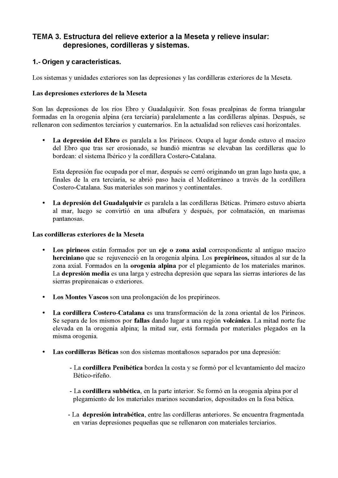 Tema 3: Estructura del relieve exterior a la Meseta y el relieve insular