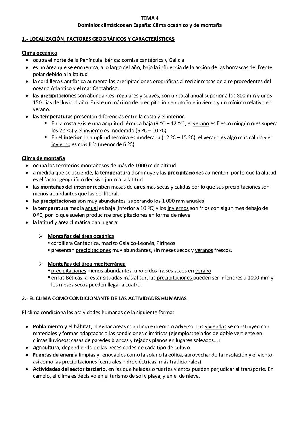 Tema 4: Clima oceánico y de montaña