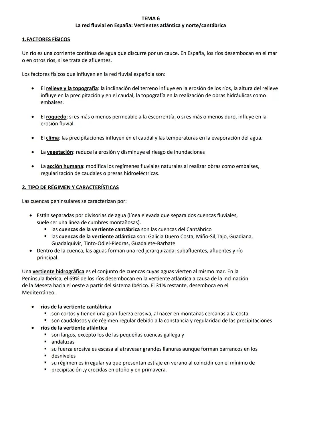 Tema 6: La red fluvial en España. Vertiente atlántica y cantábrica