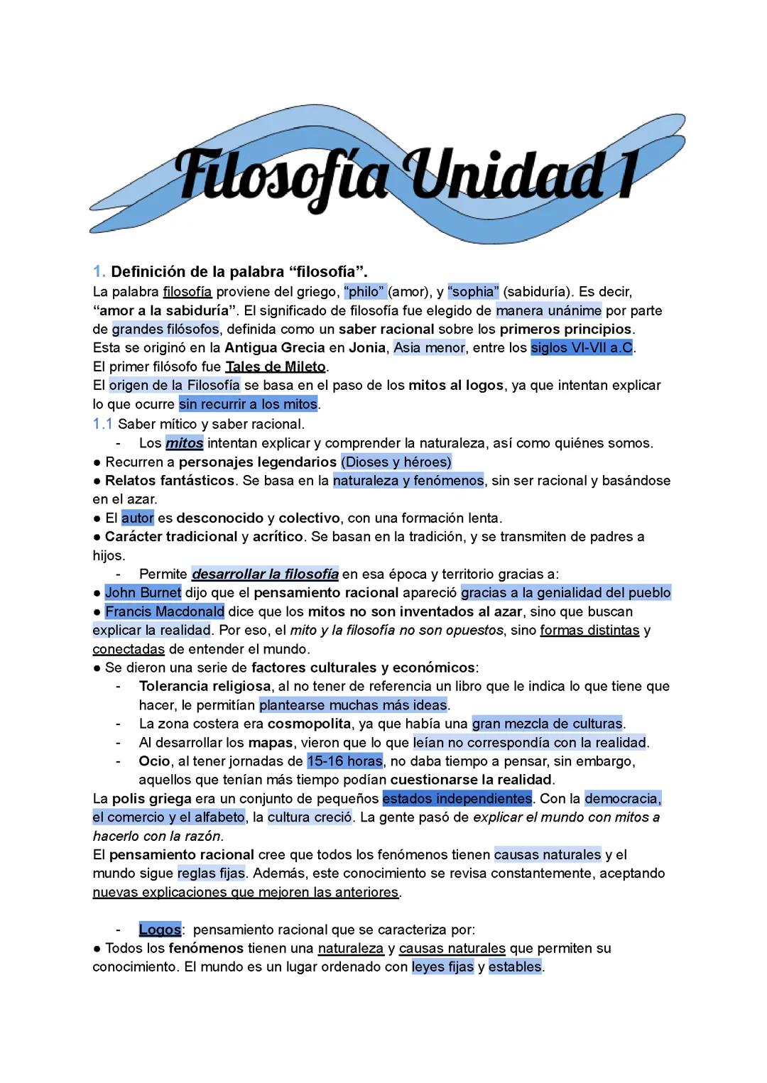 Historia de la filosofía - 1ero Bach.