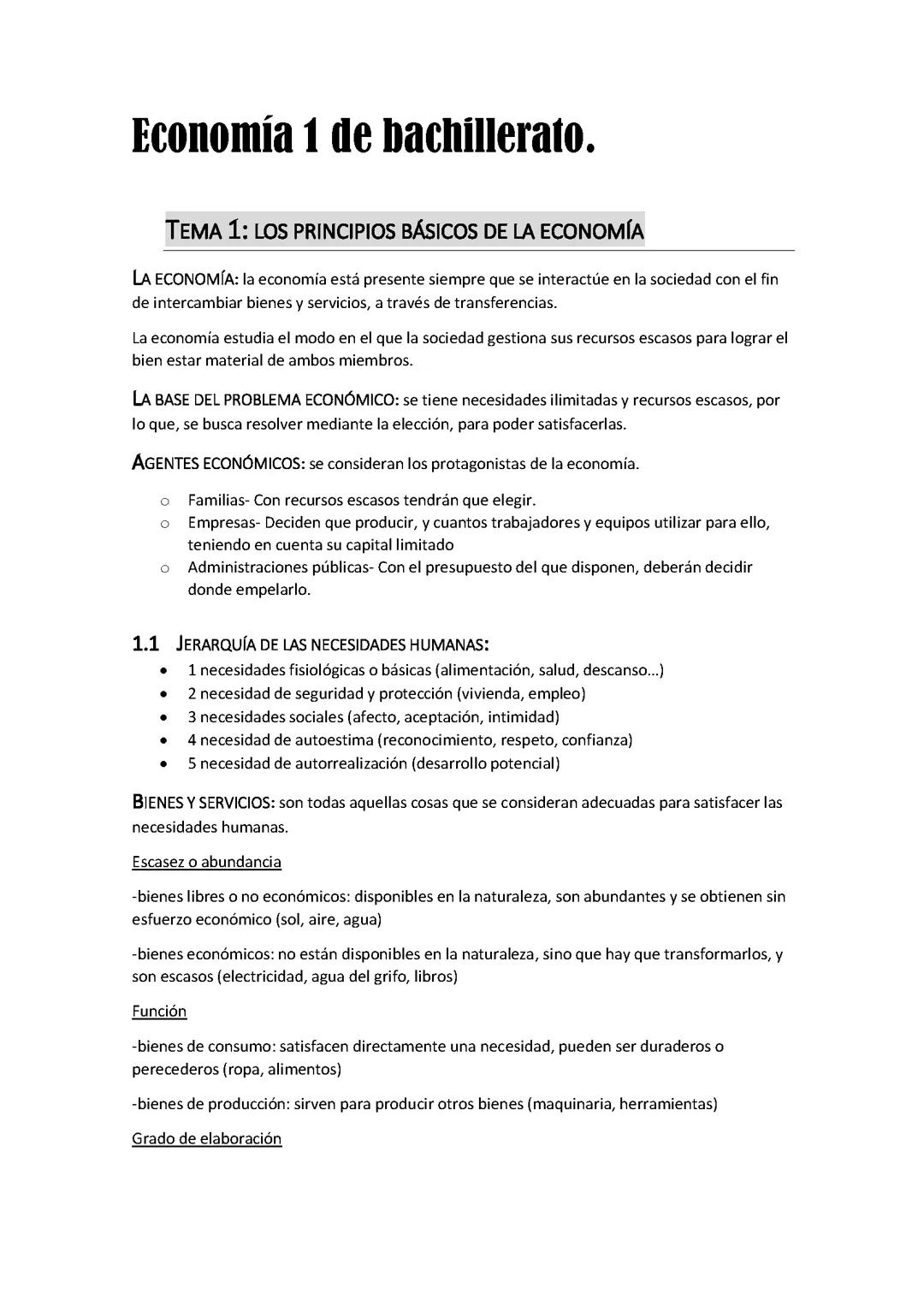 Apuntes economía 1 bach