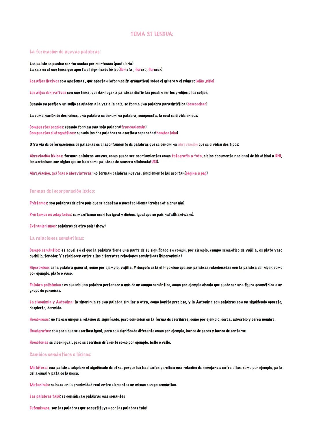 TEMA 3.1 LENGUA:
La formación de nuevas palabras:
Las palabras pueden ser formadas por morfemas (pastelería)
La raíz es el morfema que apo