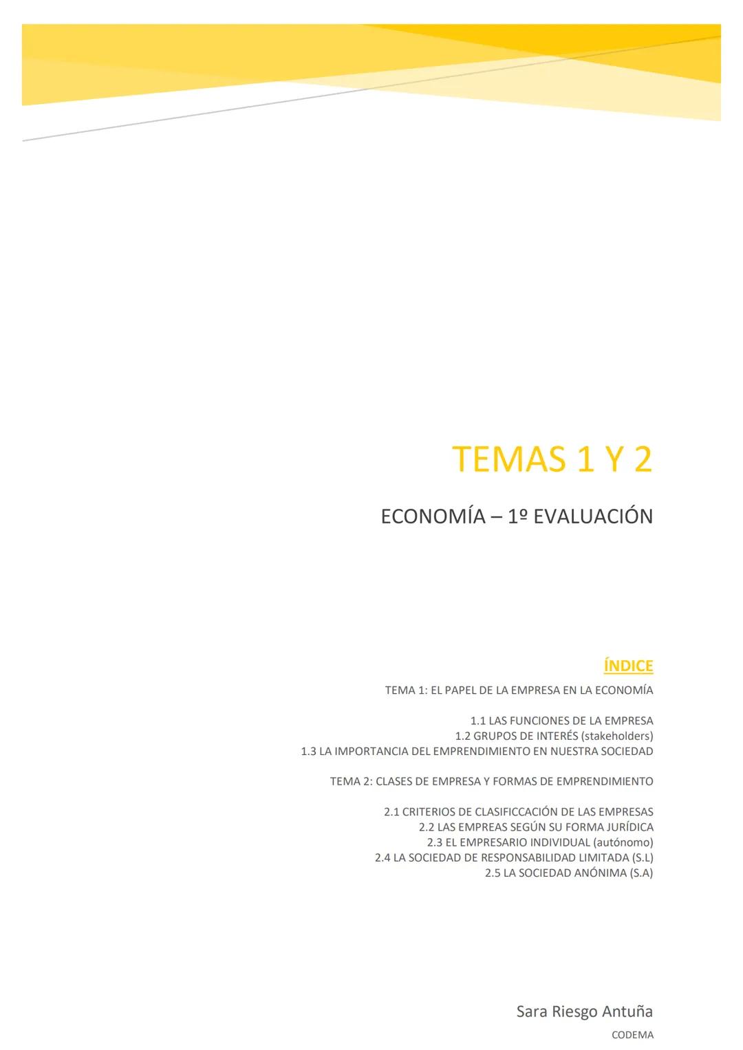 TEMA 1 Y 2 ECONOMÍA 2ºBACH