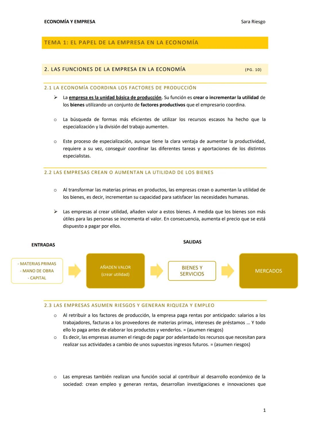 TEMAS 1 Y2
ECONOMÍA - 1º EVALUACIÓN
ÍNDICE
TEMA 1: EL PAPEL DE LA EMPRESA EN LA ECONOMÍA
1.1 LAS FUNCIONES DE LA EMPRESA
1.2 GRUPOS DE I