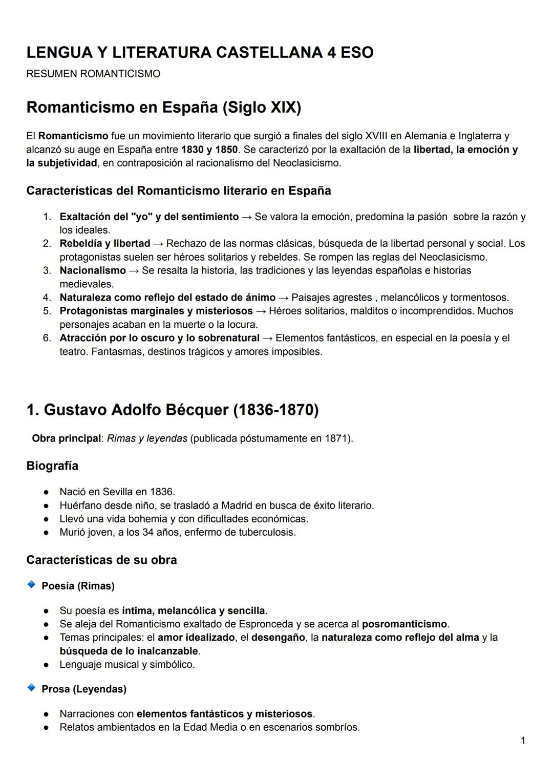 LENGUA Y LITERATURA CASTELLANA 4 ESO
RESUMEN ROMANTICISMO
Romanticismo en España (Siglo XIX)
El Romanticismo fue un movimiento literario que