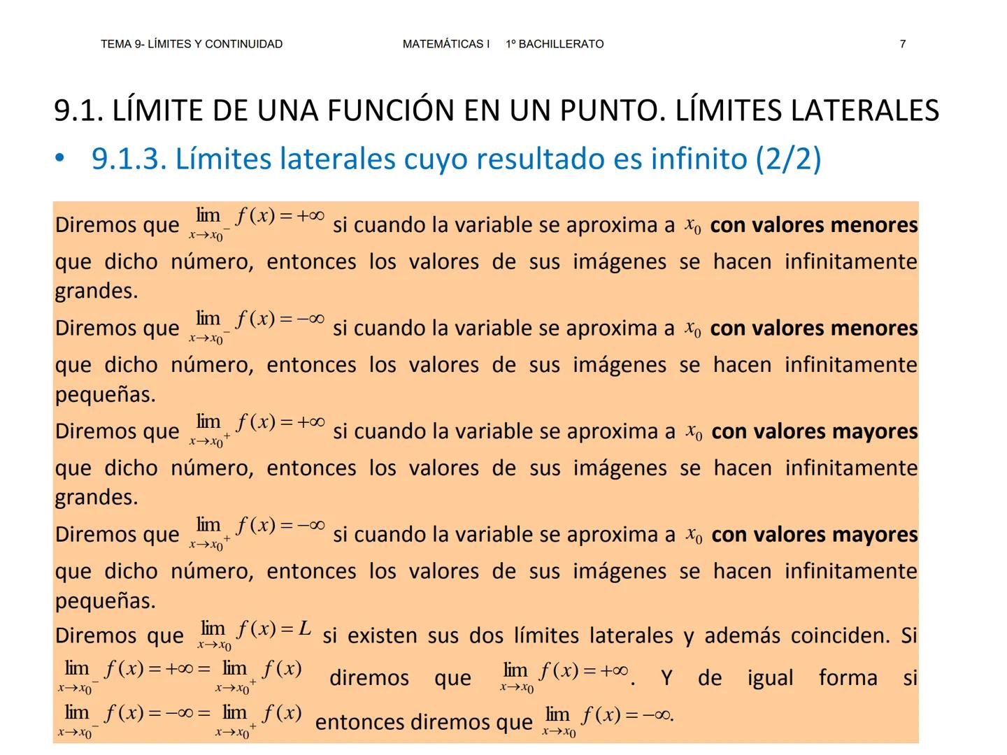TEMA 9- LÍMITES Y CONTINUIDAD
MATEMÁTICAS I 1º BACHILLERATO
1
TEMA 9
LÍMITES DE FUNCIONES,
CONTINUIDAD Y RAMAS
INFINITAS --- OCR Start ---
T