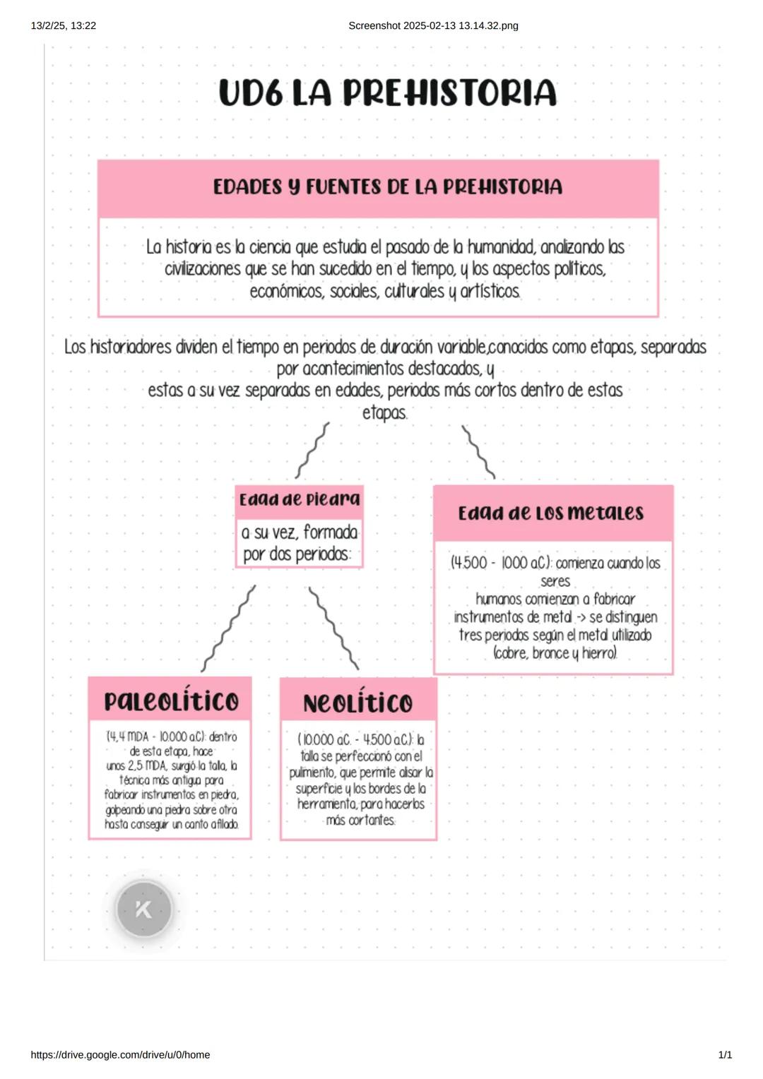 13/2/25, 13:22
Screenshot 2025-02-13 13.14.32.png
# UD6 LA PREHISTORIA
## EDADES Y FUENTES DE LA PREHISTORIA
La historia es la ciencia q