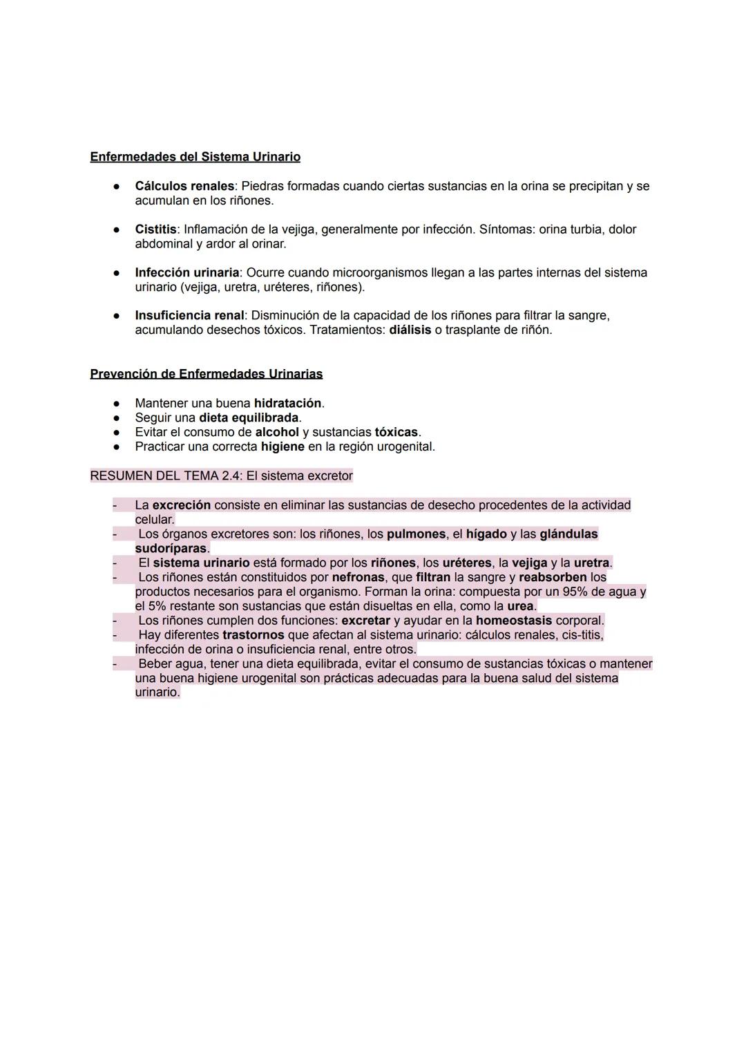 2.4 SISTEMA EXCRETOR
¿Dónde se produce la excreción? La excreción es el proceso de eliminar desechos del cuerpo,
generados por las células a
