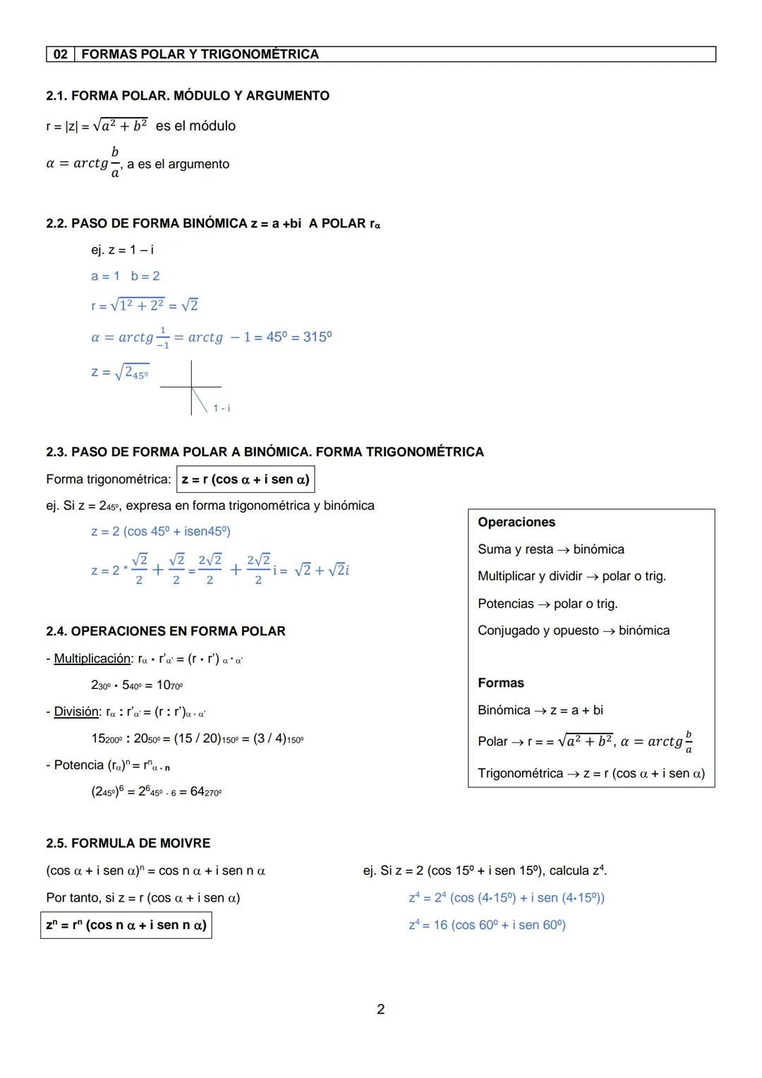 # 02 | FORMAS POLAR Y TRIGONOMÉTRICA
2.1. FORMA POLAR. MÓDULO Y ARGUMENTO
$r = |z| = \sqrt{a^2 + b^2}$ es el módulo
$\alpha = arctg \frac