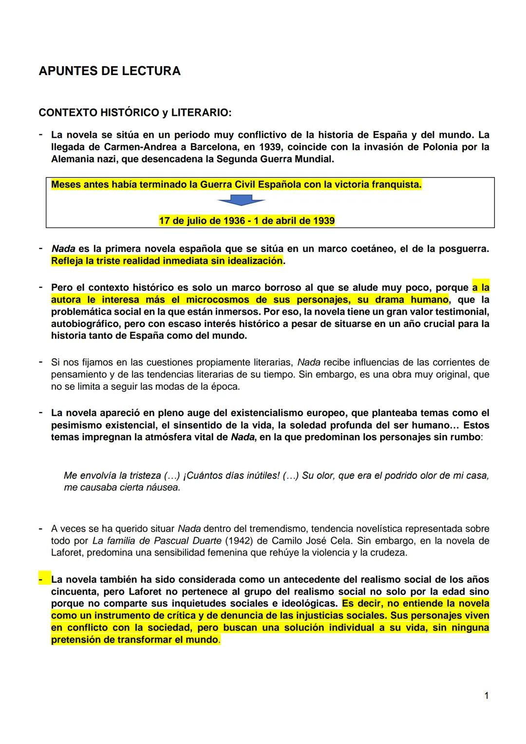 # APUNTES DE LECTURA
CONTEXTO HISTÓRICO Y LITERARIO:
- La novela se sitúa en un periodo muy conflictivo de la historia de España y del mun