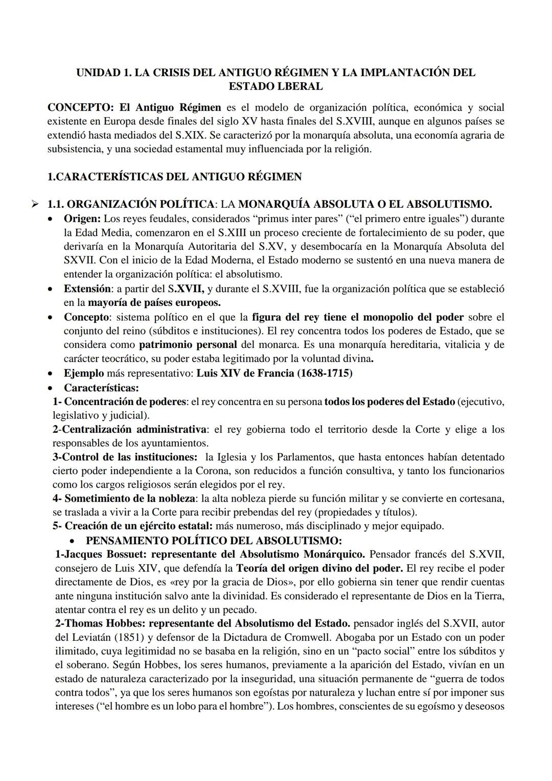 # UNIDAD 1. LA CRISIS DEL ANTIGUO RÉGIMEN Y LA IMPLANTACIÓN DEL
# ESTADO LBERAL
CONCEPTO: El Antiguo Régimen es el modelo de organización po
