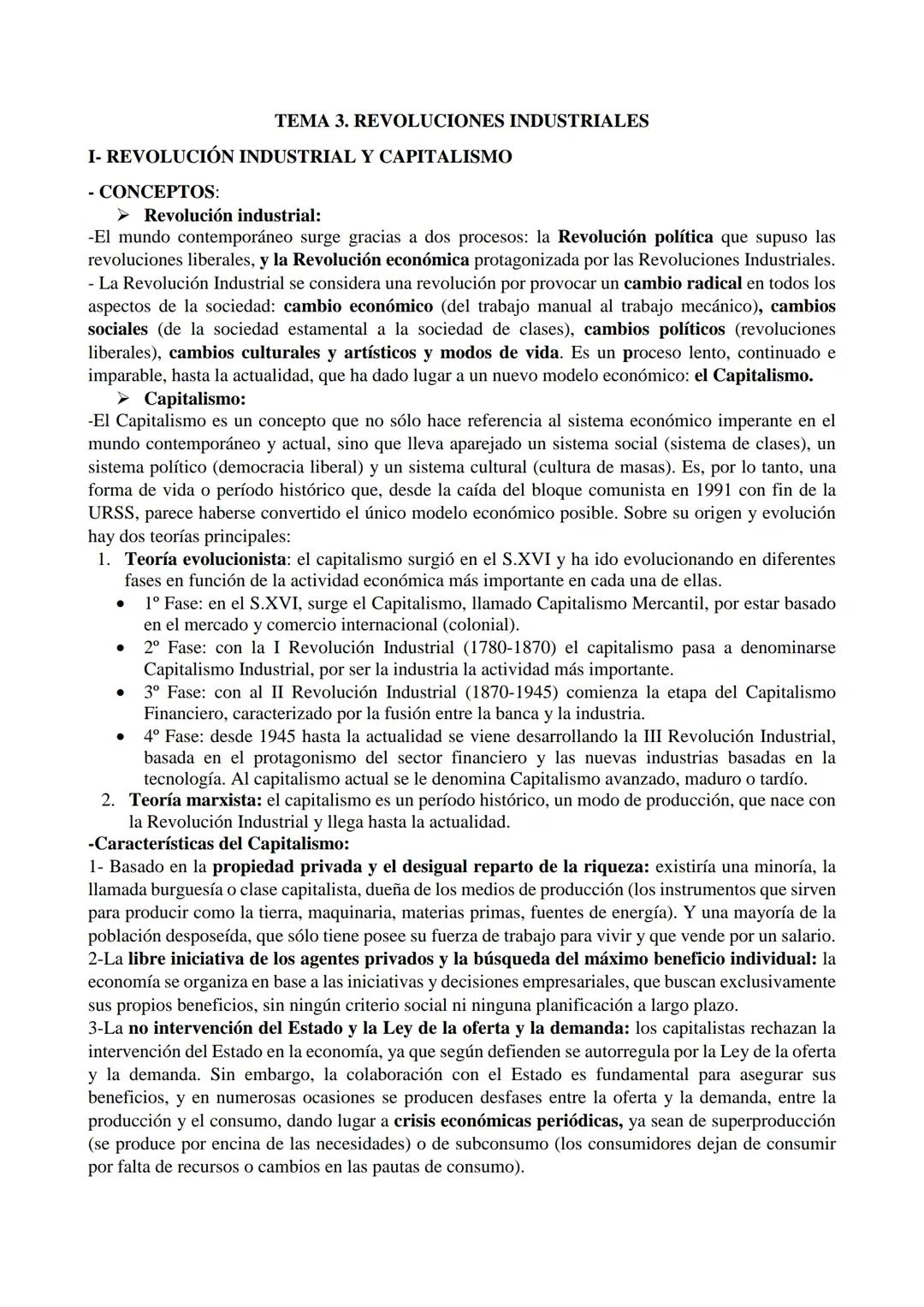 TEMA 3. REVOLUCIONES INDUSTRIALES
I- REVOLUCIÓN INDUSTRIAL Y CAPITALISMO
- CONCEPTOS:
➤ Revolución industrial:
-El mundo contemporáneo s