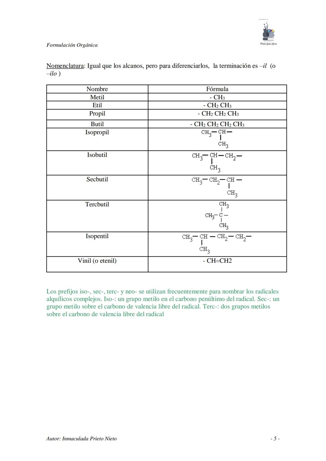--- OCR Start ---
Formulación Orgánica
FORMULACIÓN Y NOMENCLATURA DE QUÍMICA ORGÁNICA
COMPUESTOS ORGÁNICOS
Los compuestos orgánicos son deno