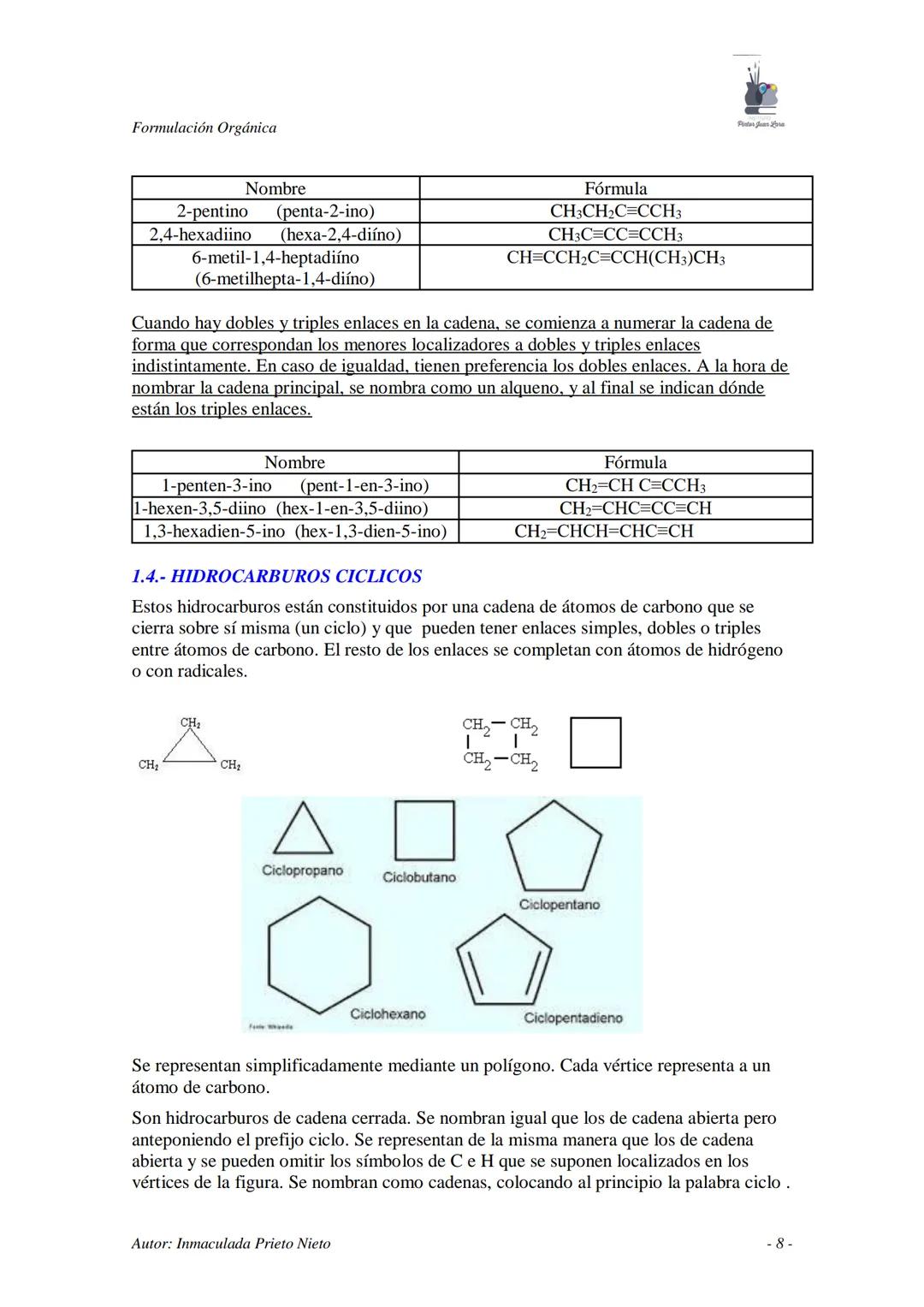 --- OCR Start ---
Formulación Orgánica
FORMULACIÓN Y NOMENCLATURA DE QUÍMICA ORGÁNICA
COMPUESTOS ORGÁNICOS
Los compuestos orgánicos son deno