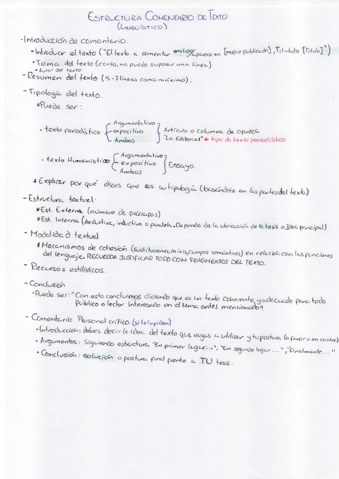 ESTRUCTURA COMENTARIO DE TEXTO
(LINGUISTICO)
-Introducción de comentario.
•Introducir el texto ("El texto a comentar emitiog aparece en [mo