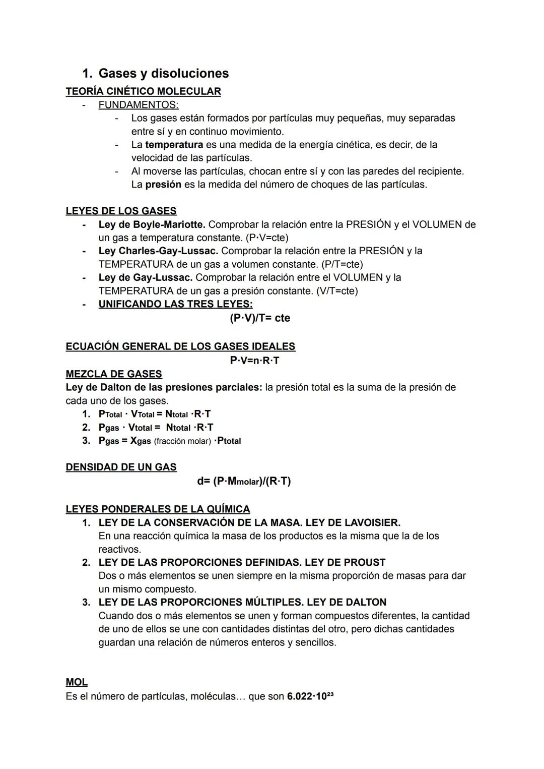 # RESUMEN --- OCR Start ---
1. Gases y disoluciones
TEORÍA CINÉTICO MOLECULAR
FUNDAMENTOS:
- Los gases están formados por partículas muy peq
