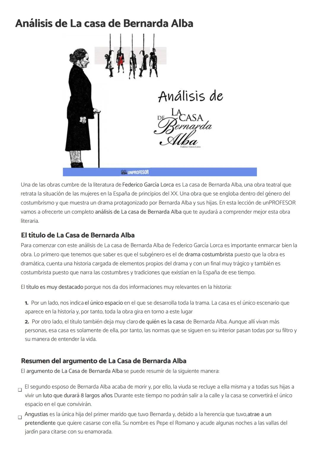 # Análisis de La casa de Bernarda Alba
UNPROFESOR
Análisis de
DELACASA
Bernarda
Alba
Una de las obras cumbre de la literatura de Federico