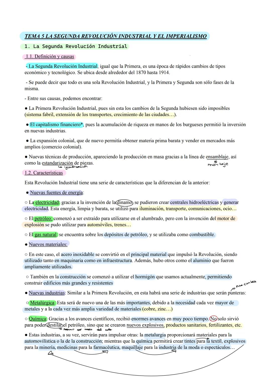# TEMA 5 LA SEGUNDA REVOLUCIÓN INDUSTRIAL Y EL IMPERIALISMO
1. La Segunda Revolución Industrial
1.1. Definición y causas
- La Segunda Rev