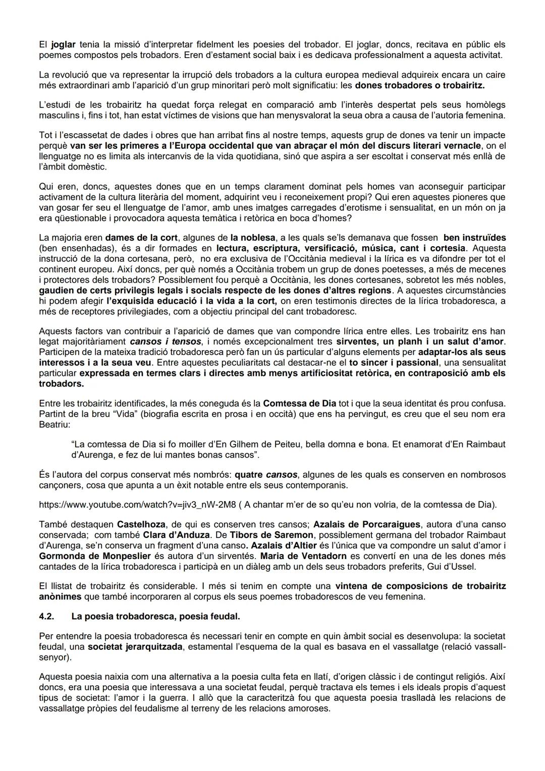 4. LA LÍRICA TROBADORESCA
Com ja hem vist anteriorment, la noblesa social catalana i l'occitana van establir un forts lligams polítics i so