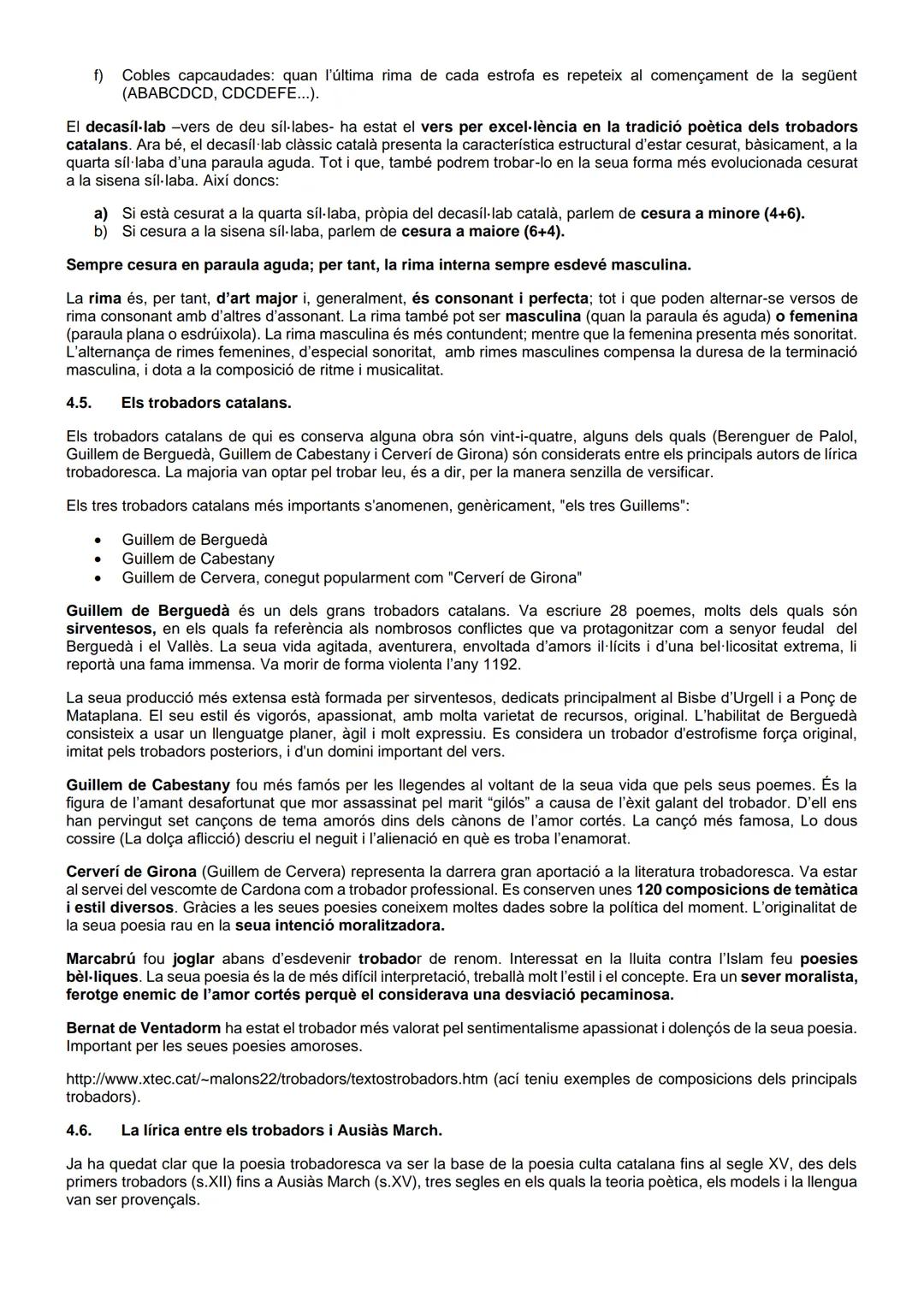 4. LA LÍRICA TROBADORESCA
Com ja hem vist anteriorment, la noblesa social catalana i l'occitana van establir un forts lligams polítics i so