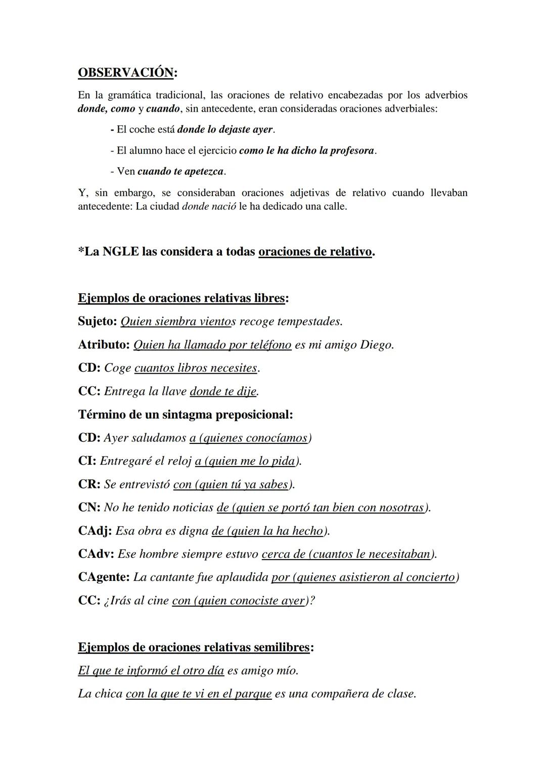 # ORACIONES SUBORDINADAS DE RELATIVO:
## A) CONCEΡΤΟ
Tradicionalmente se consideraba que la oración subordinada adjetiva o de relativo era