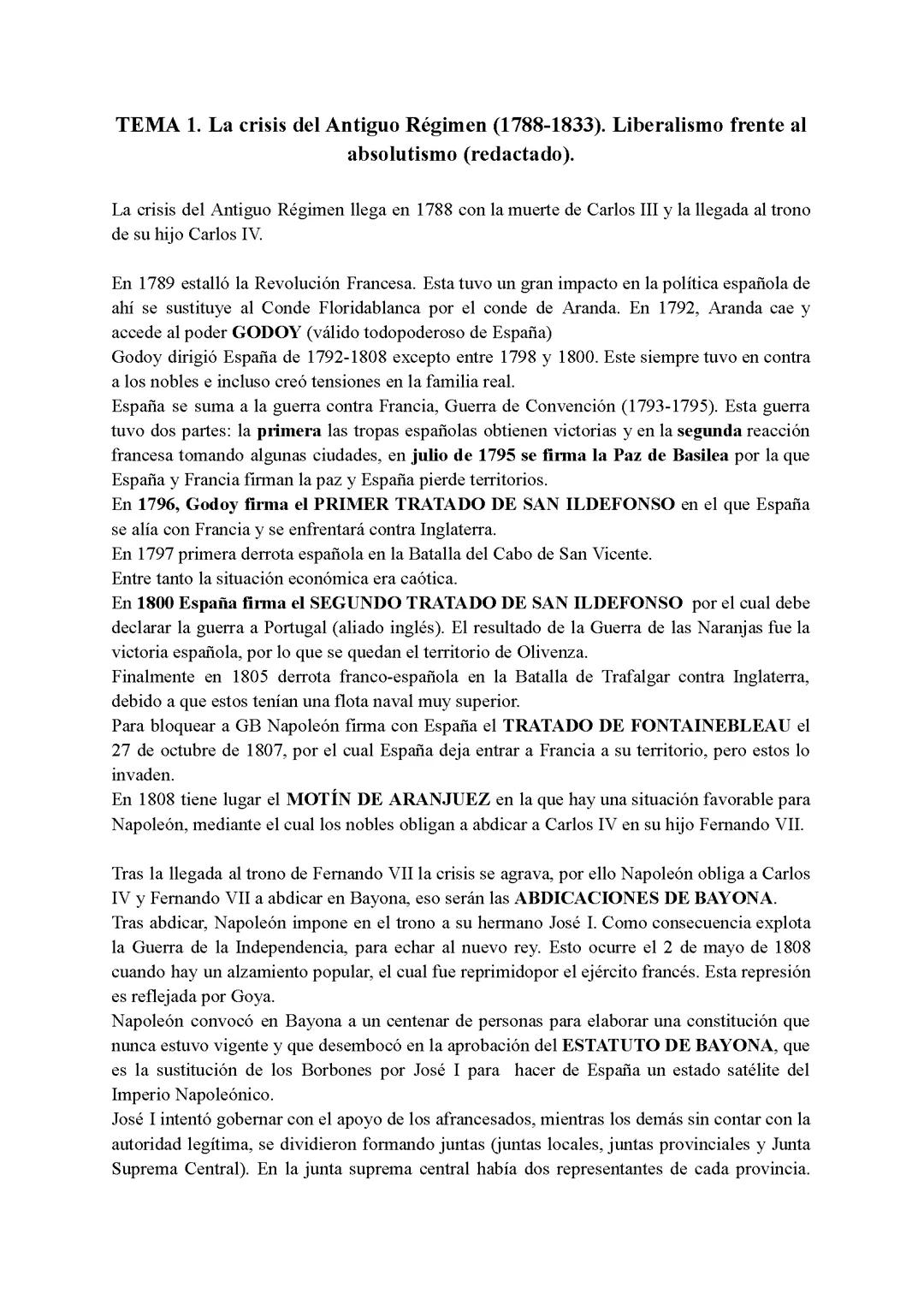 TEMA 1. La crisis del Antiguo Régimen (1788-1833). Liberalismo frente al absolutismo.
