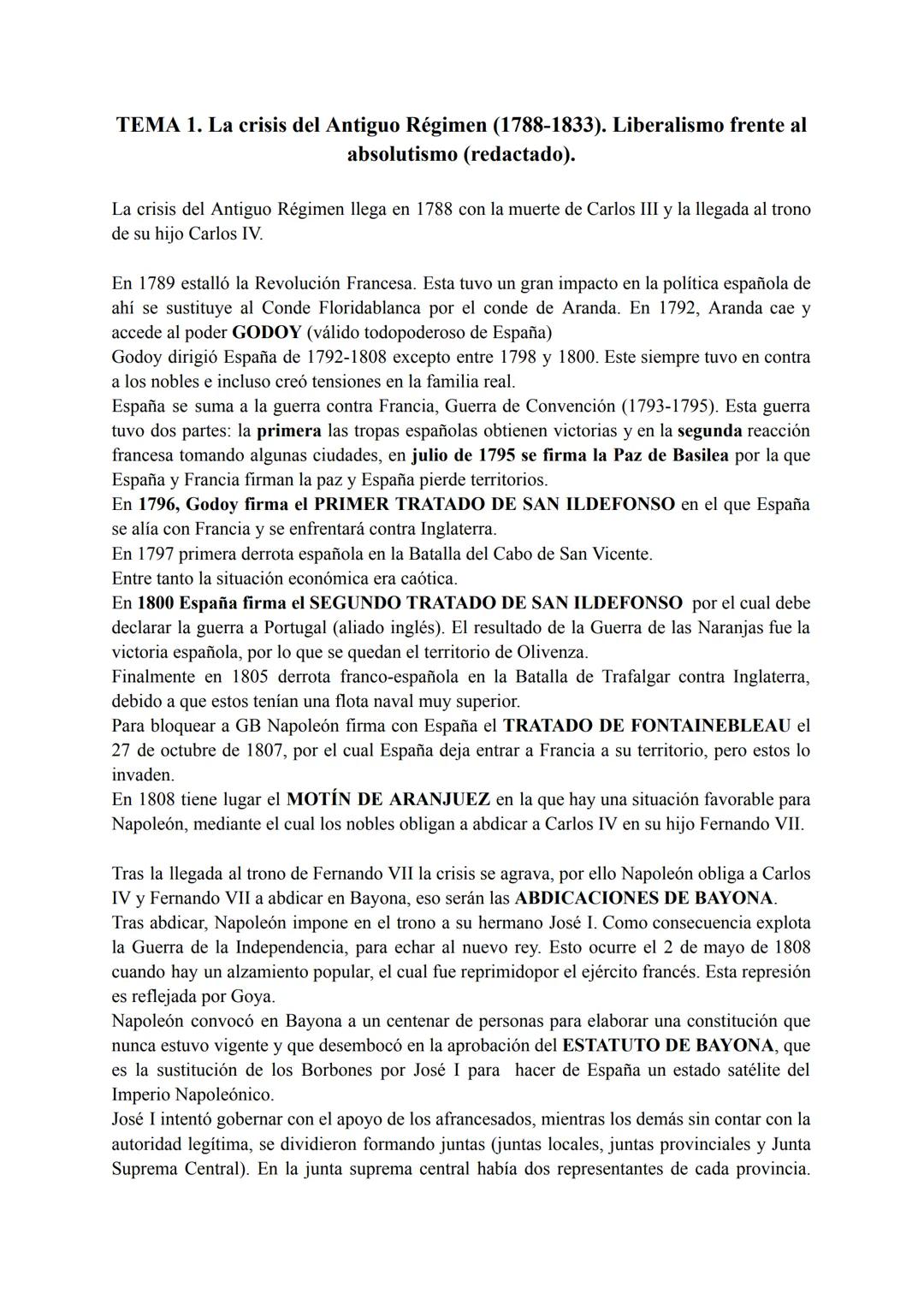 # TEMA 1. La crisis del Antiguo Régimen (1788-1833). Liberalismo frente al
absolutismo (redactado).
La crisis del Antiguo Régimen llega en 1