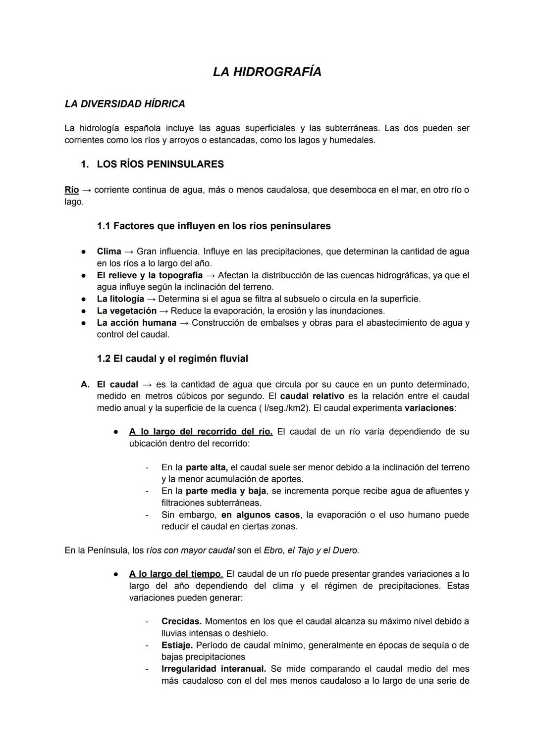 --- OCR Start ---
LA DIVERSIDAD HÍDRICA
LA HIDROGRAFÍA
La hidrología española incluye las aguas superficiales y las subterráneas. Las dos pu