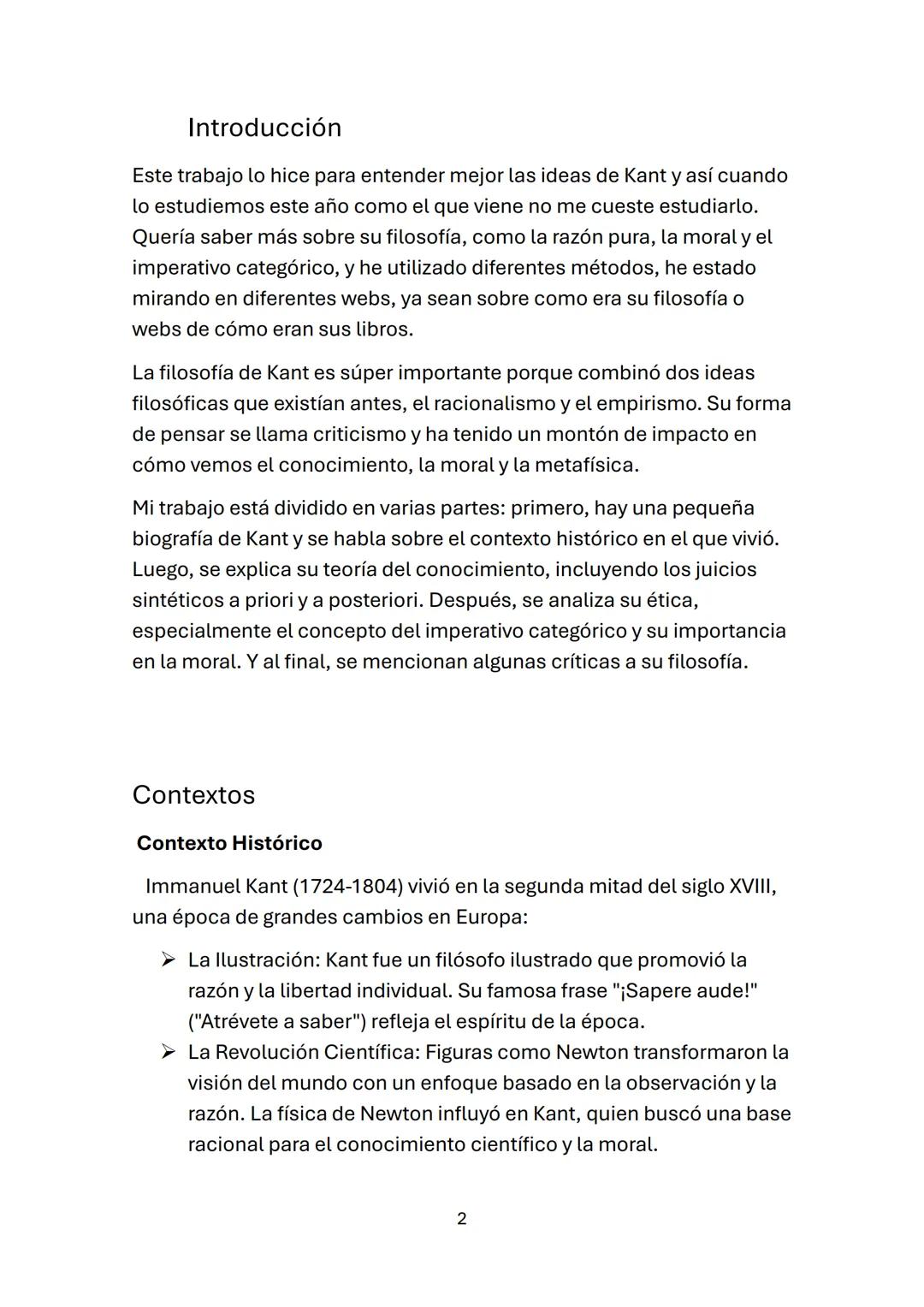 Vicente Montañes Tolosana
Immauel kant
FILOSOFÍA 1ºBACHILLERATO
Gádor Fernández Hernández
25/2/25 Índice
• Introducción
• Contextos
o