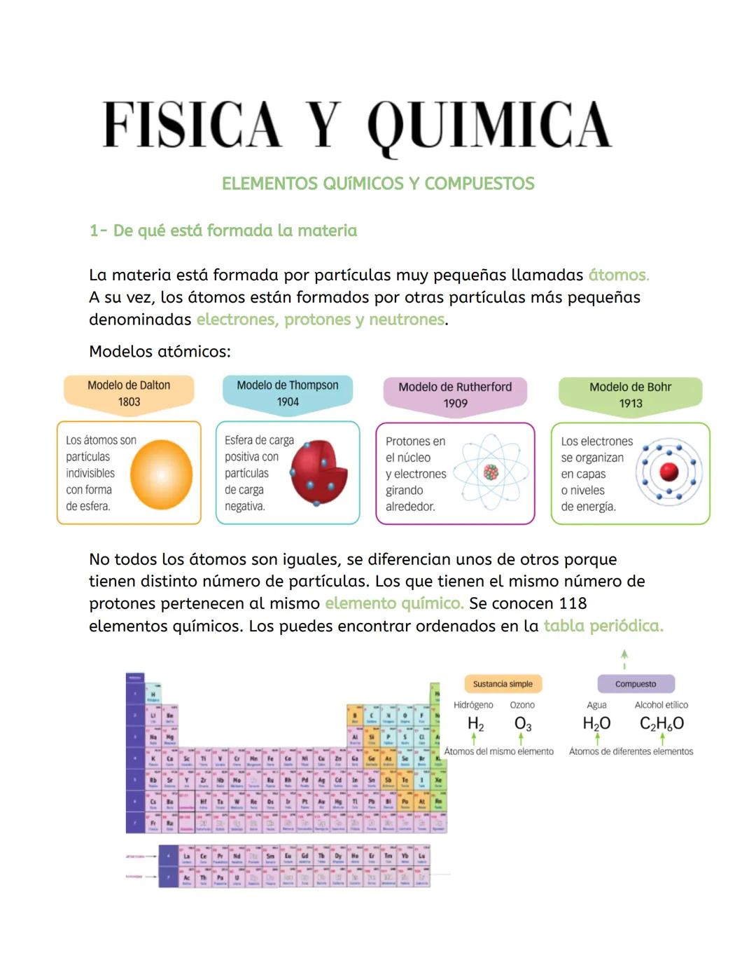 # FISICA Y QUIMICA
ELEMENTOS QUÍMICOS Y COMPUESTOS
1- De qué está formada la materia
La materia está formada por partículas muy pequeñas