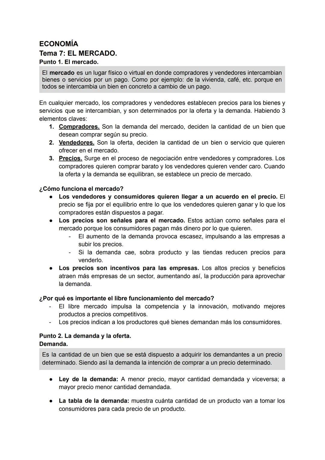 # ECONOMÍA
Tema 7: EL MERCADO.
Punto 1. El mercado.
El mercado es un lugar físico o virtual en donde compradores y vendedores intercambian