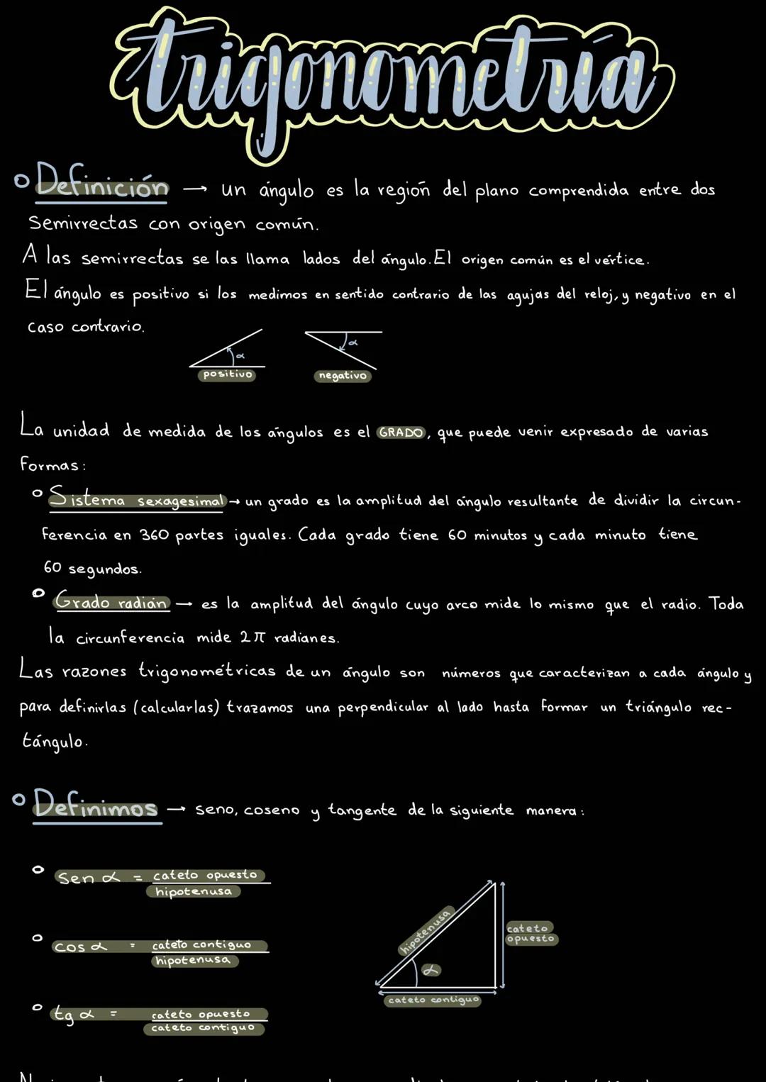 # Trigonometría
• Definición
→ un ángulo es la región del plano comprendida entre dos
Semirrectas con origen común.
A las semirrectas se l