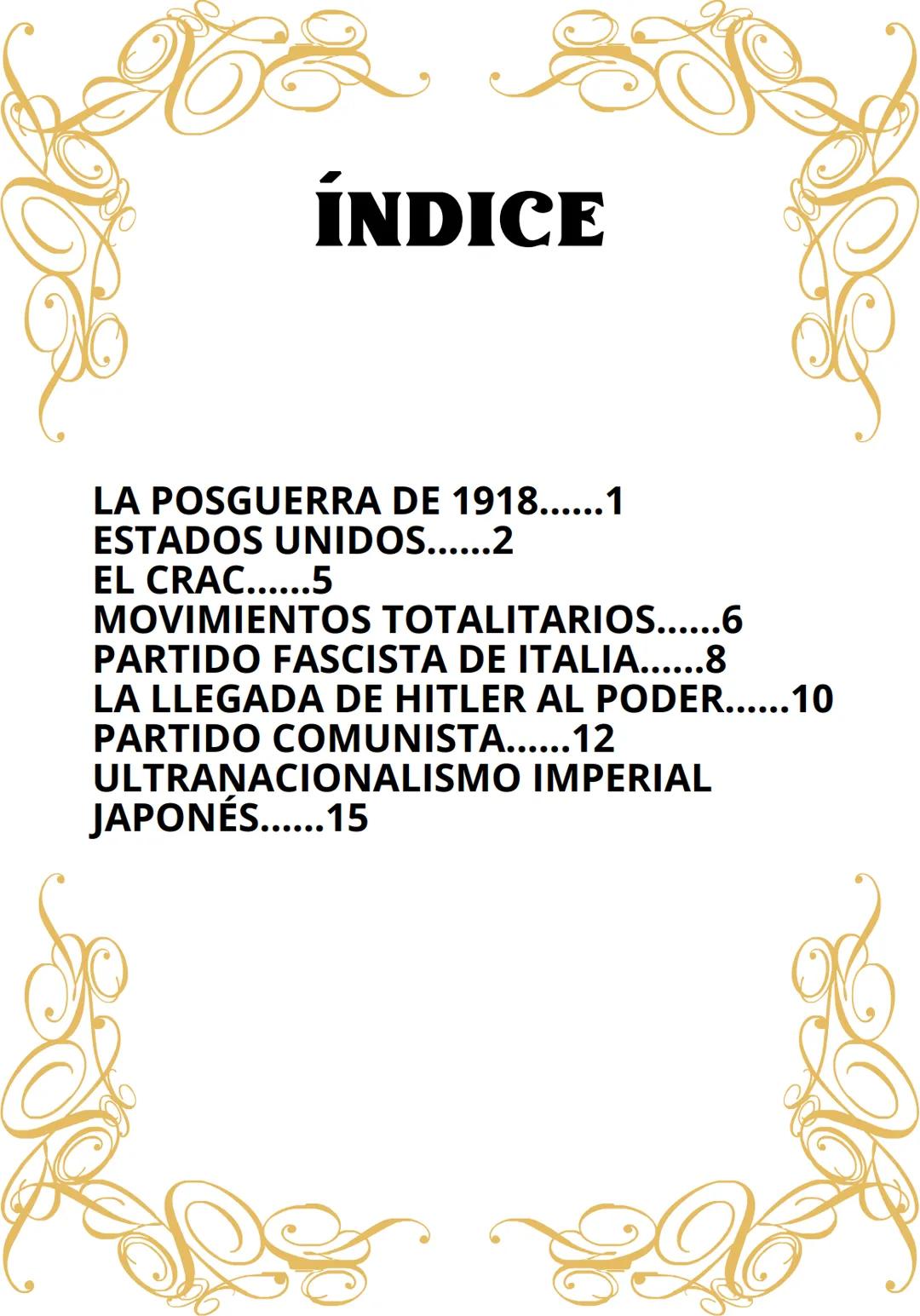 # EL PERIODO DE
# ENTREGUERRAS --- OCR Start ---
ÍNDICE
LA POSGUERRA DE 1918......1
ESTADOS UNIDOS......2
EL CRAC......5
MOVIMIENTOS TOTALI
