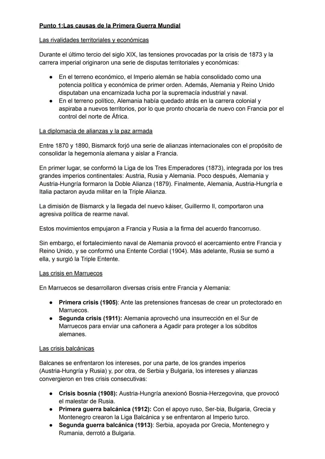 # Punto 1:Las causas de la Primera Guerra Mundial
Las rivalidades territoriales y económicas
Durante el último tercio del siglo XIX, las t