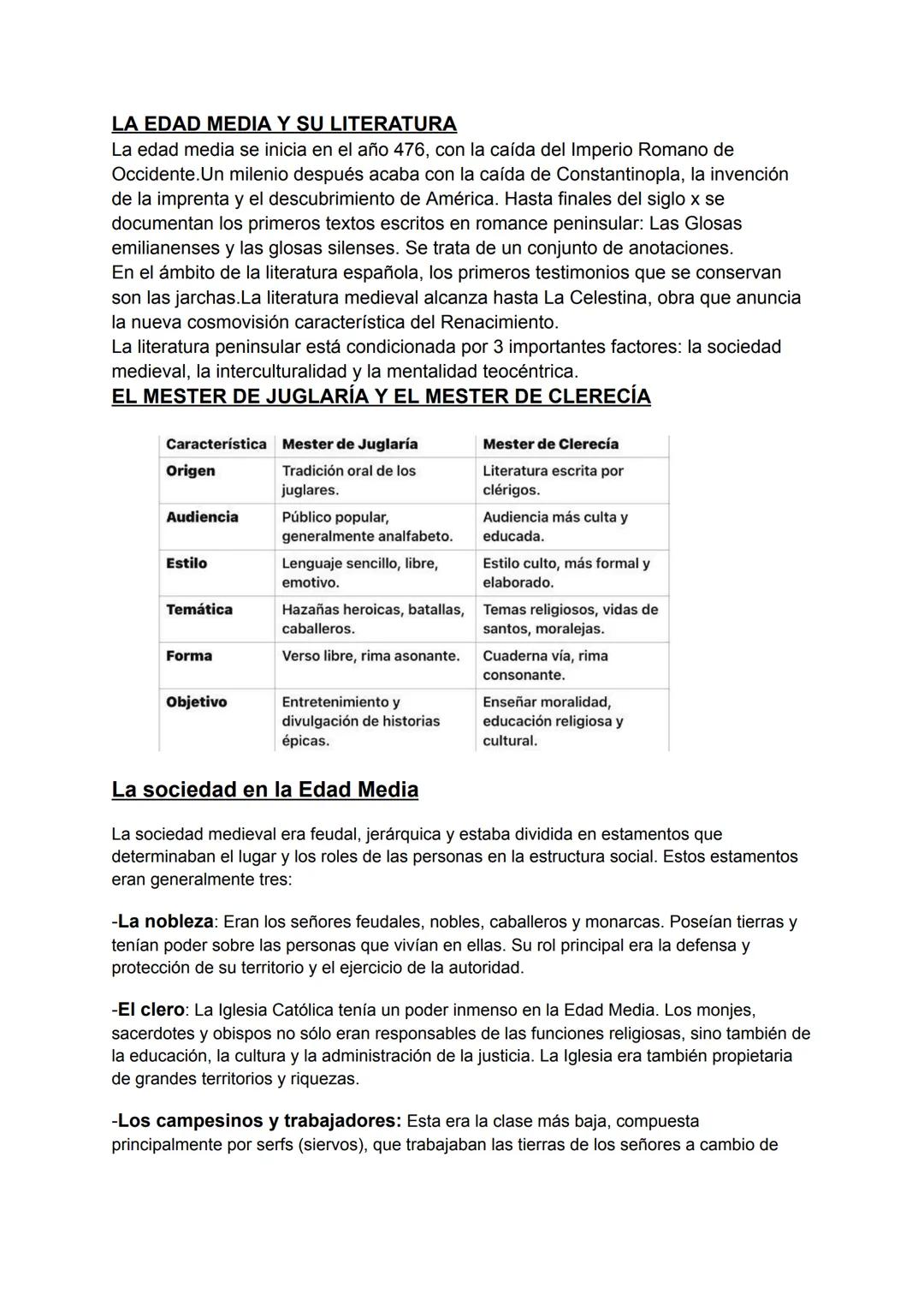 # LA EDAD MEDIA Y SU LITERATURA
La edad media se inicia en el año 476, con la caída del Imperio Romano de
Occidente. Un milenio después aca