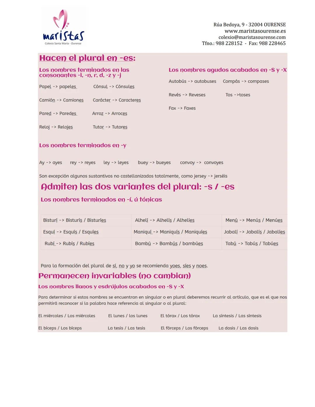 الله
morfología
léxica
estructura de la palabra
procesos de formación
B
A
2+2-4
326
Código:
Curso:
Colegio Marista Santa María - Ouren