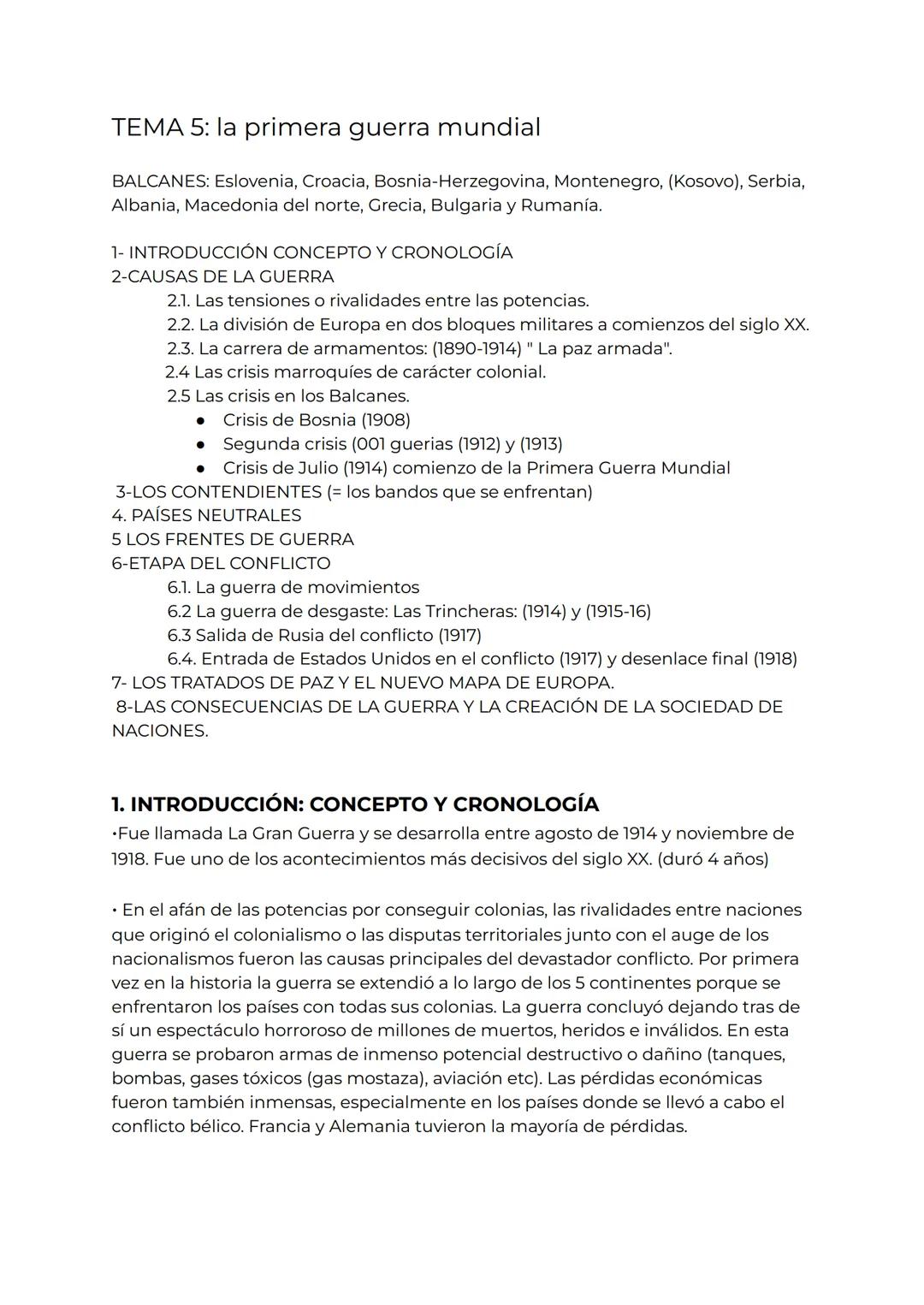 # TEMA 5: la primera guerra mundial
BALCANES: Eslovenia, Croacia, Bosnia-Herzegovina, Montenegro, (Kosovo), Serbia,
Albania, Macedonia del n