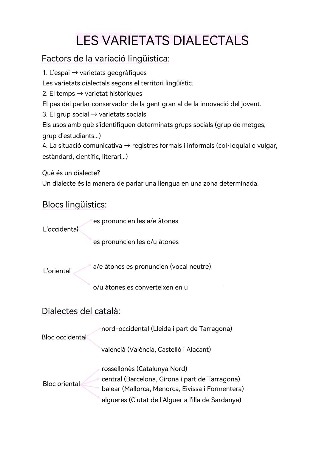 # LES VARIETATS DIALECTALS
Factors de la variació lingüística:
1. L'espai → varietats geogràfiques
Les varietats dialectals segons el terri