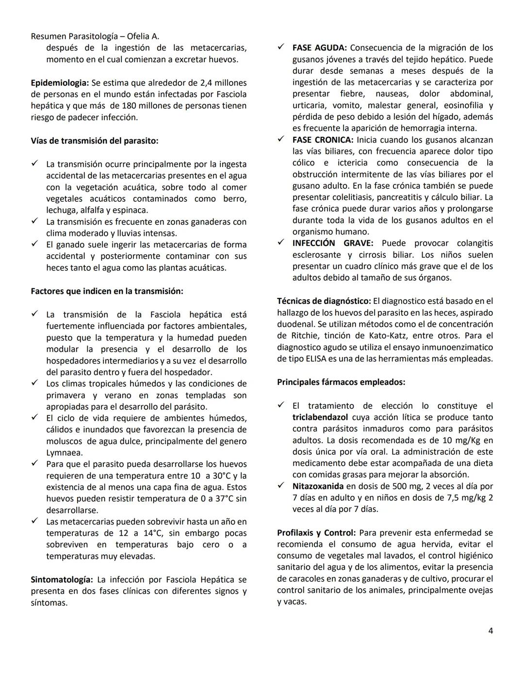 Resumen Parasitología - Ofelia A.
TEMA 10- PHYLUM PLATYHELMINTHES
Los Phylum Platyhelminthes son metazoo que poseen un
cuerpo alargado, apl