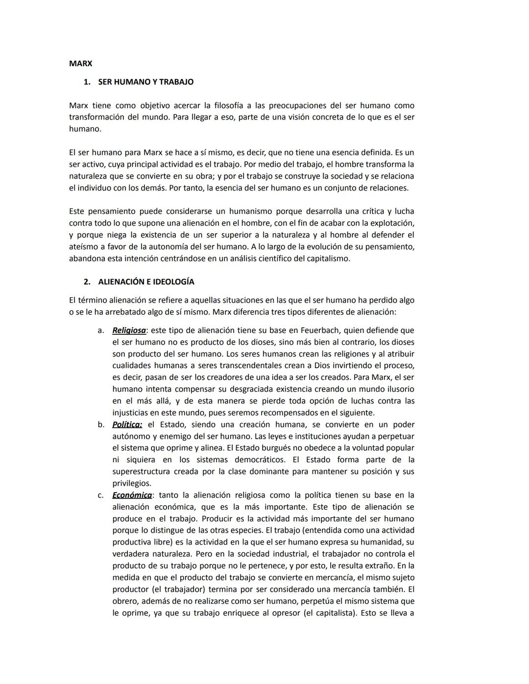 --- OCR Start ---
MARX
1. SER HUMANO Y TRABAJO
Marx tiene como objetivo acercar la filosofía a las preocupaciones del ser humano como
transf