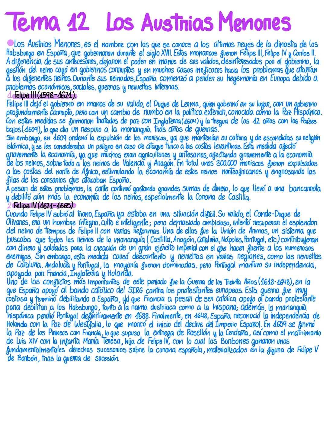 # Tema 12 Los Austrias Menones
•Los Austrias Menores, es el nombre con los que se conoce a los últimos neyes de la dinastía de los
Habsbung