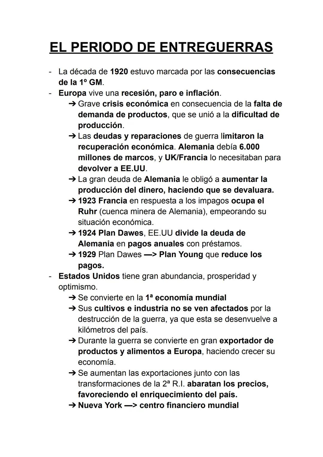 --- OCR Start ---
EL PERIODO DE ENTREGUERRAS
- La década de 1920 estuvo marcada por las consecuencias
de la 1<sup>o</sup> GM.
- Europa vive