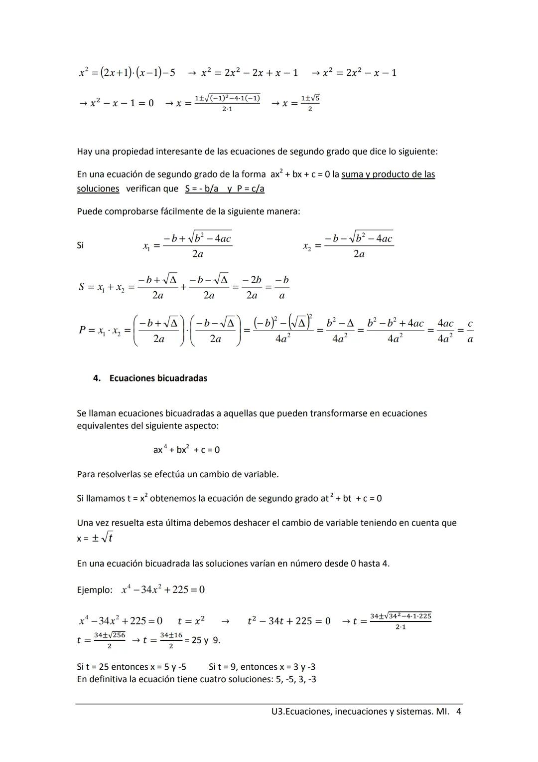--- OCR Start ---
Índice.
1) Ecuaciones
U3. Ecuaciones, inecuaciones y sistemas
2) Ecuaciones de primer grado.
3) Ecuaciones de segundo grad