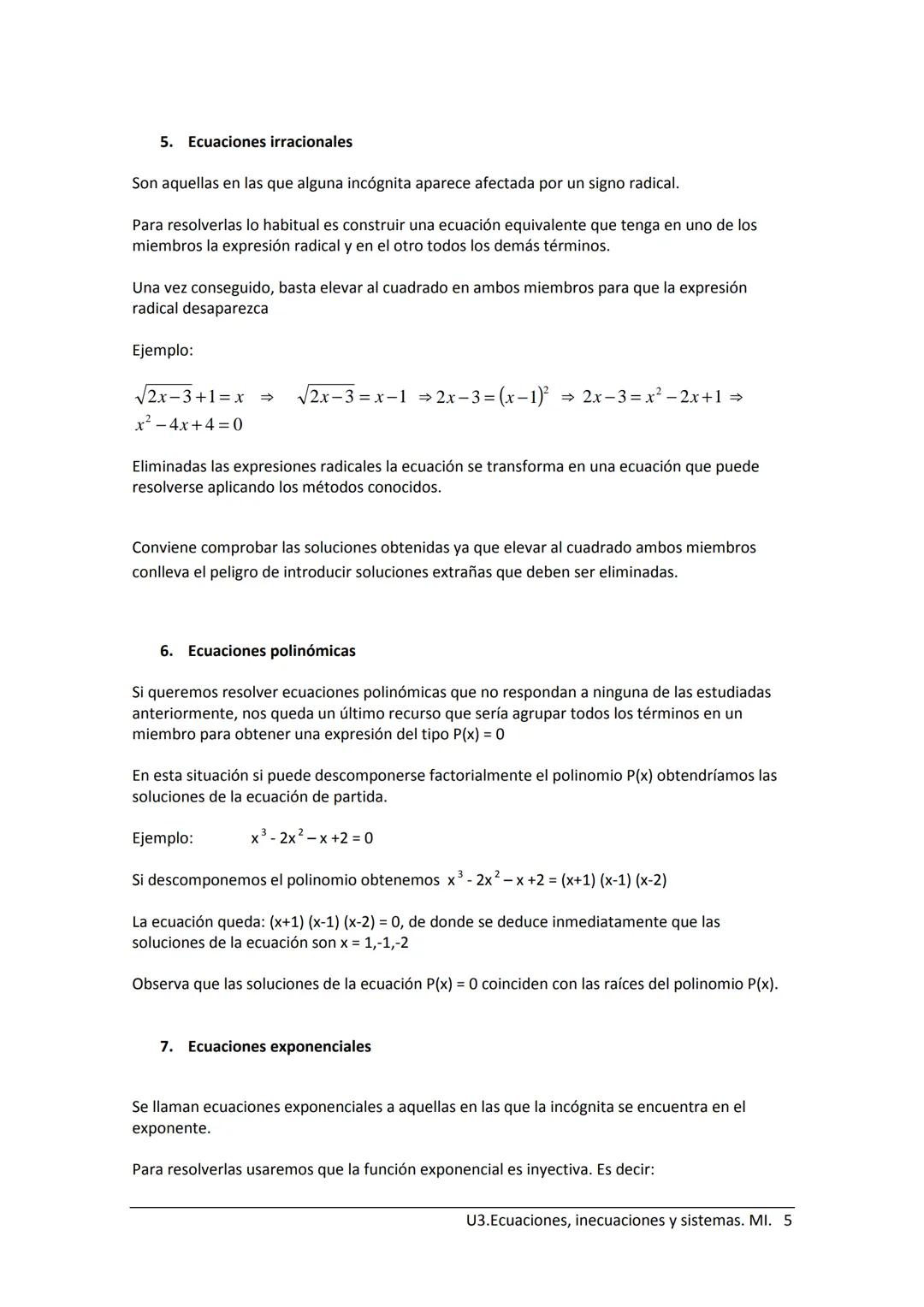 --- OCR Start ---
Índice.
1) Ecuaciones
U3. Ecuaciones, inecuaciones y sistemas
2) Ecuaciones de primer grado.
3) Ecuaciones de segundo grad