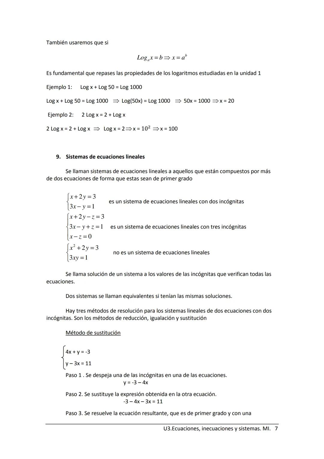 --- OCR Start ---
Índice.
1) Ecuaciones
U3. Ecuaciones, inecuaciones y sistemas
2) Ecuaciones de primer grado.
3) Ecuaciones de segundo grad